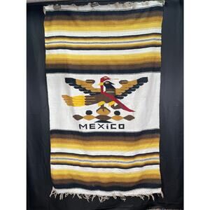Vintage Woven, Blanket, Wall Hanging or Rug, Aztec, Mexico Eagle with a Snake